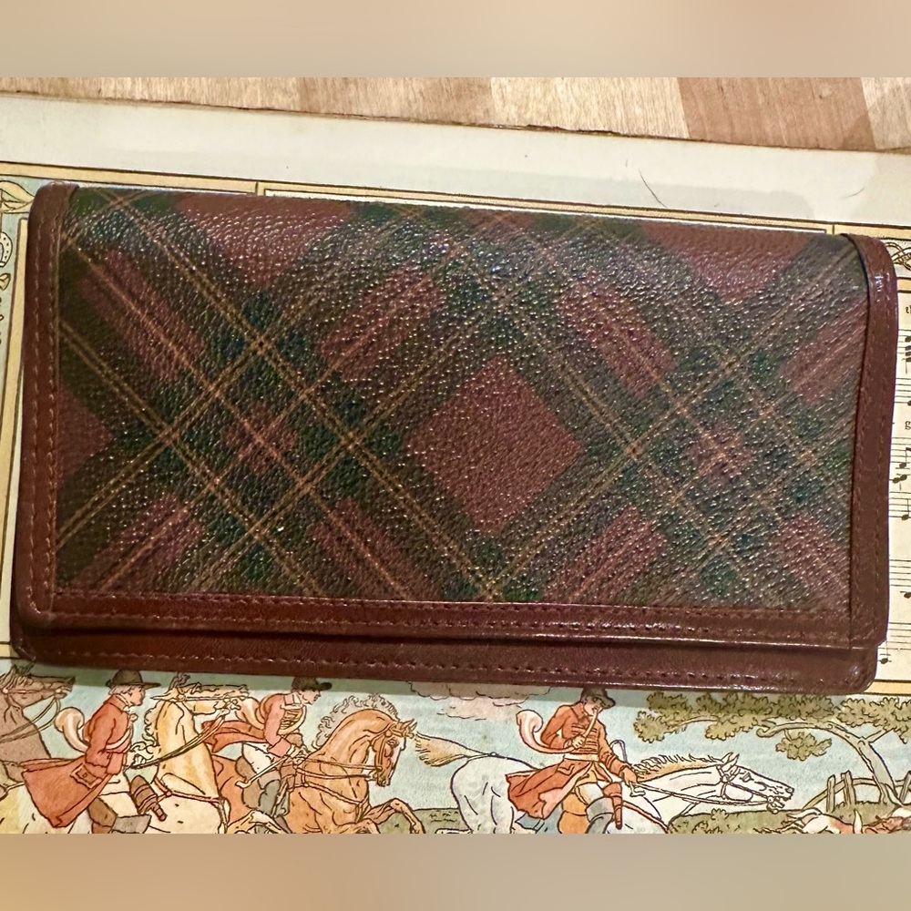 Vintage Ralph Lauren Polo Tartan Blackwatch Plaid Continental Leather Wallet